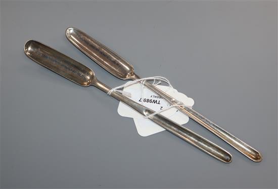 A George III silver marrow scoop, London 1799, maker Thomas Wallis II and another similar, London 1798 (2)